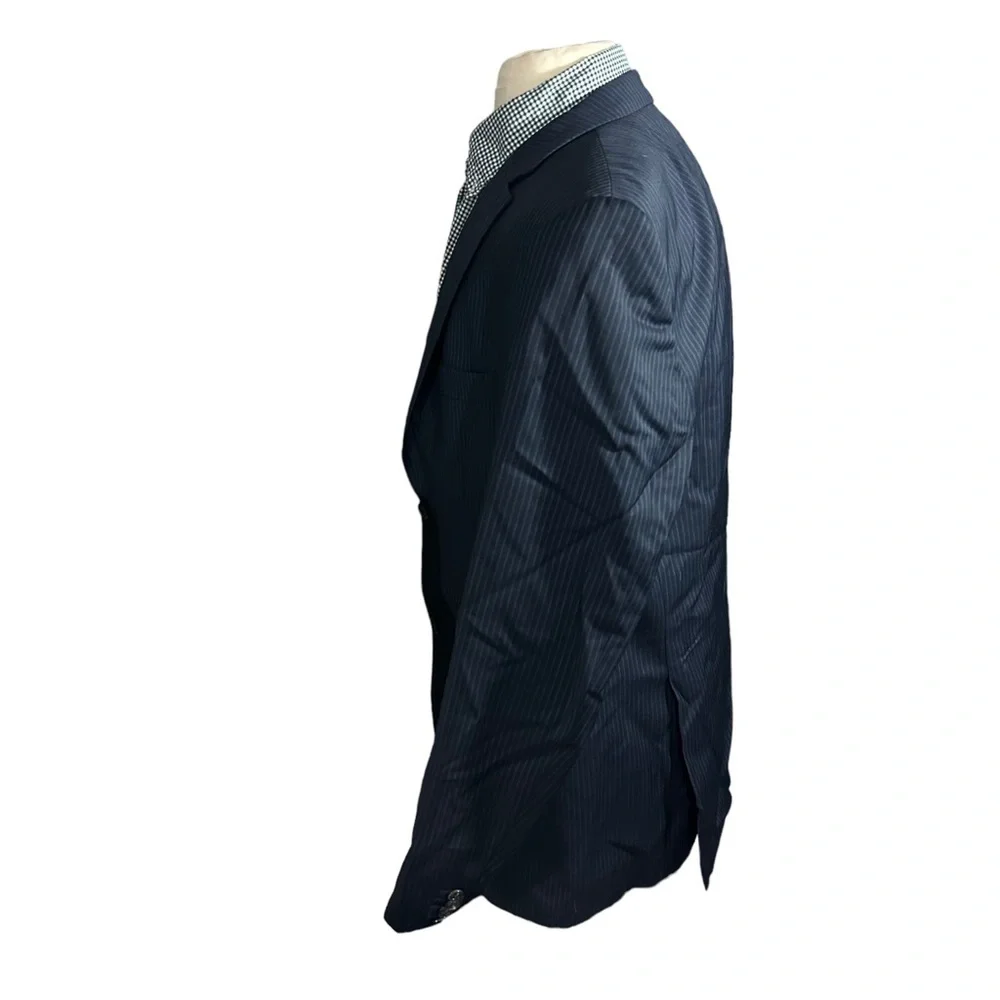 Hugo Boss Pasini2/Movie2 Navy & Periwinkle Stripe 2 Button Wool Suit Coat Sz 46L - Picture 3 of 16